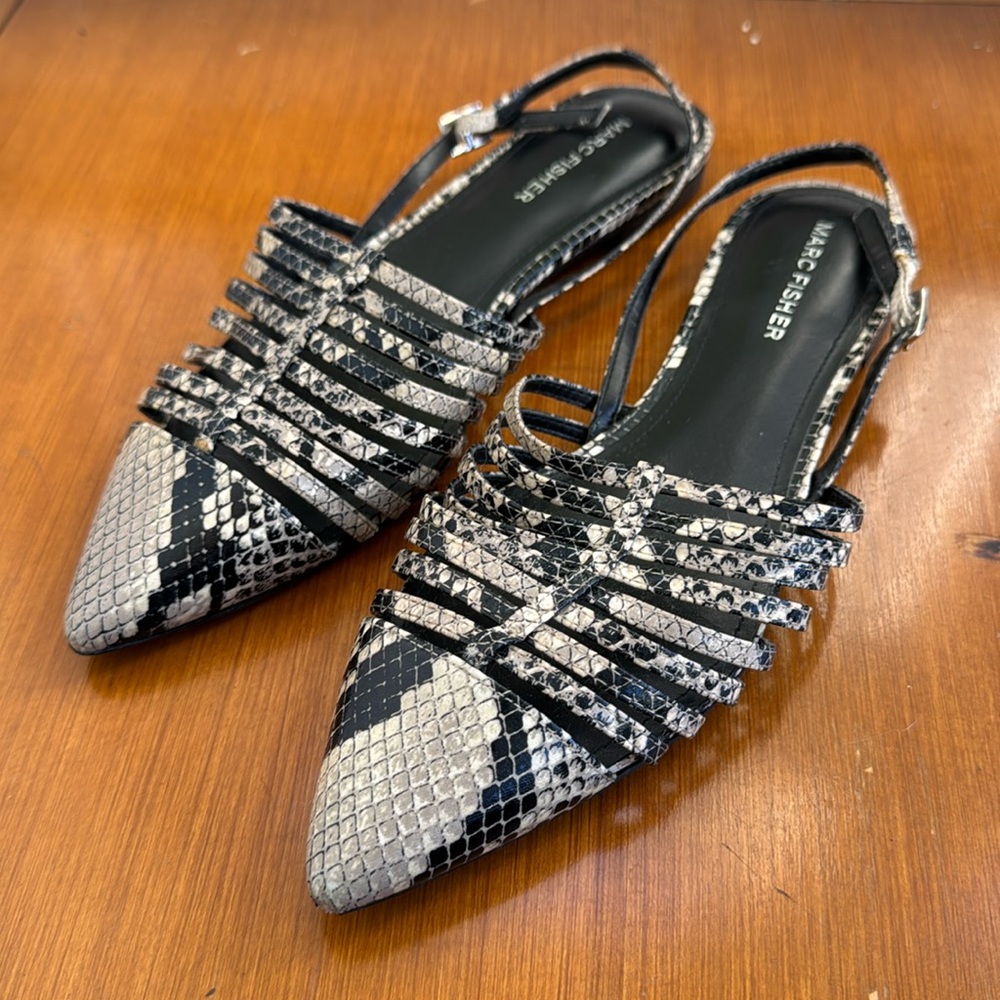 Marc Fisher Snakeskin Slingback Flats